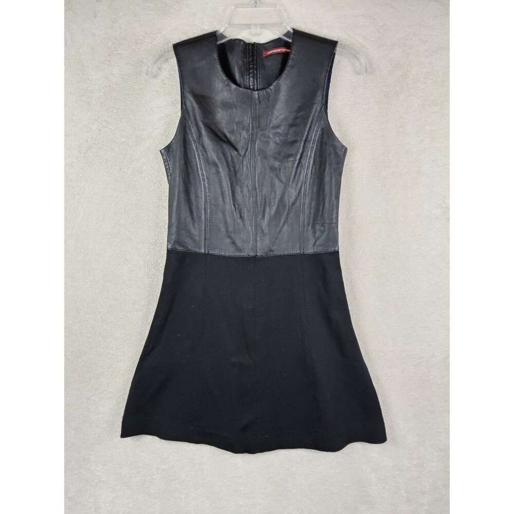 Comptoir Des Cotonniers Sleeveless Sheep Leather Mixed Media Dress Black Size XS